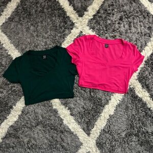 SHEIN- Green and Pink Cropped Tees